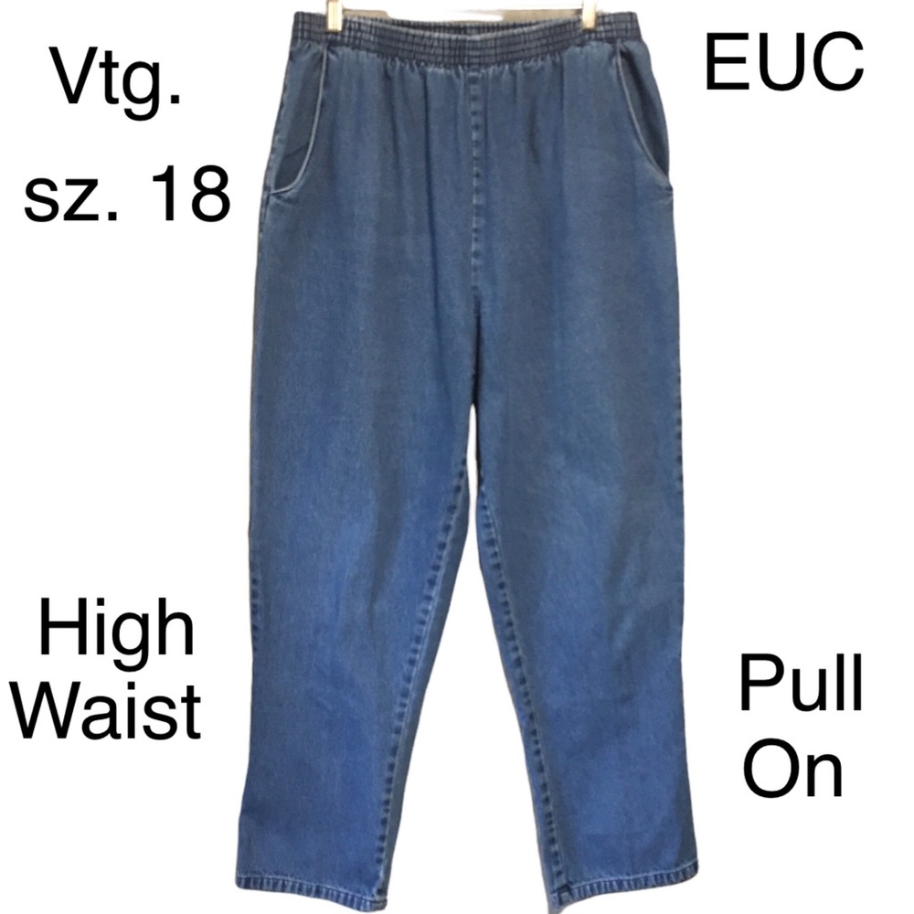 Vtg Super High Waisted Cotton Pull on Jeans Lord Isaacs Sz 18 Blue EUC